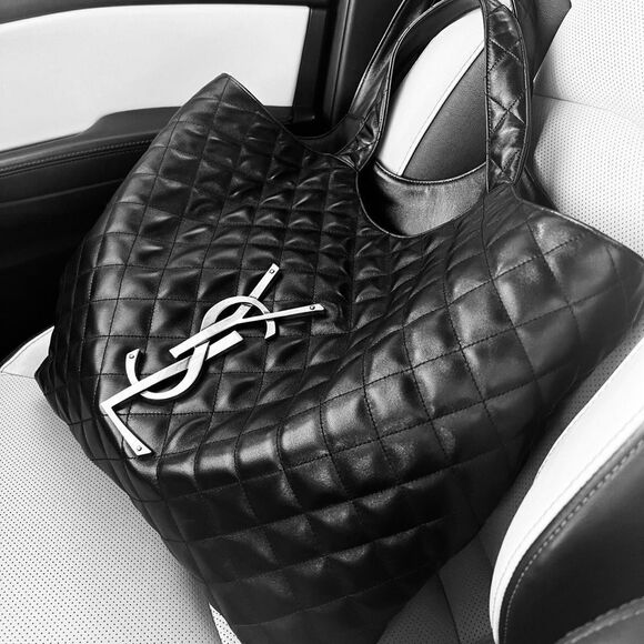 YSL, Saint Laurent iCare Tote Bag and Pouch, Black Quilted Leather - Picture 6 of 14